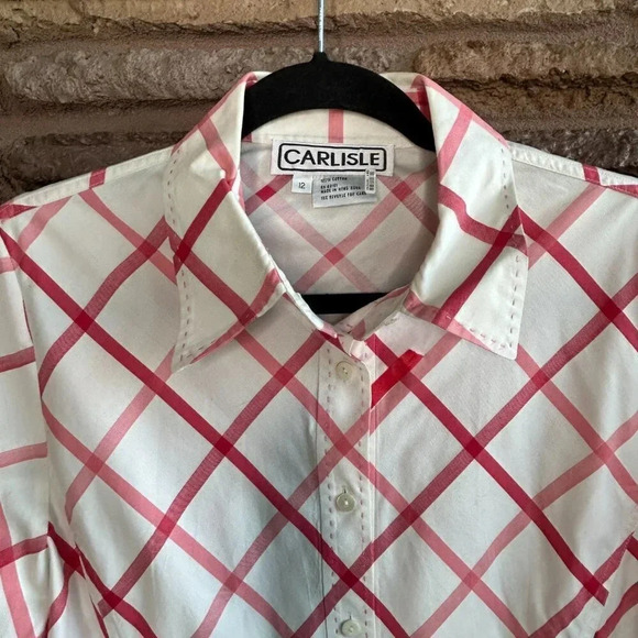 Carlisle Pink Red Diagonal Windowpane Check Shirt - Picture 4 of 6